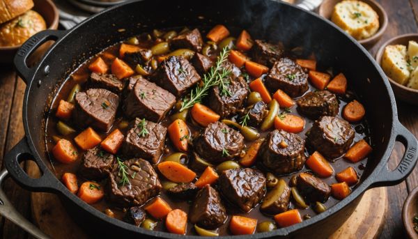 Le bœuf bourguignon mijoté aux petits oignons